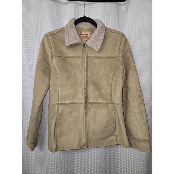 Aeropostale Womens Coat Size Medium Tan Faux Suede Cowboy Fall Winter Western - Picture 1 of 5